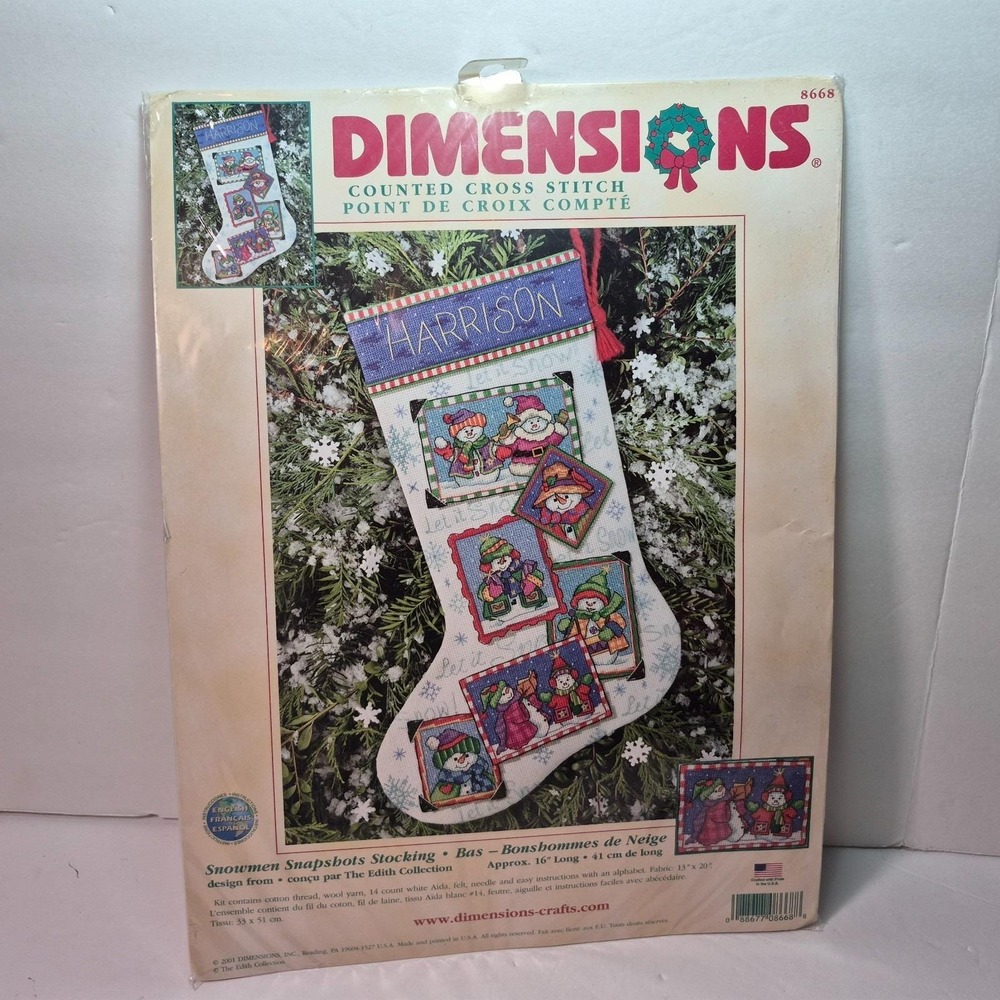 Dimensions 2001 Counted Cross Stitch Kit Snowmen Snapshots Stocking 16" New